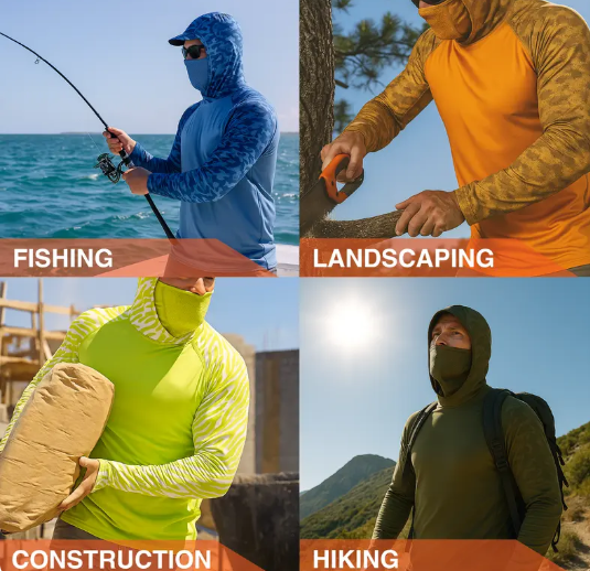 Men's Sun Protection Hoodie with Neck Gaiter - UPF 50+ Long Sleeve Shirt