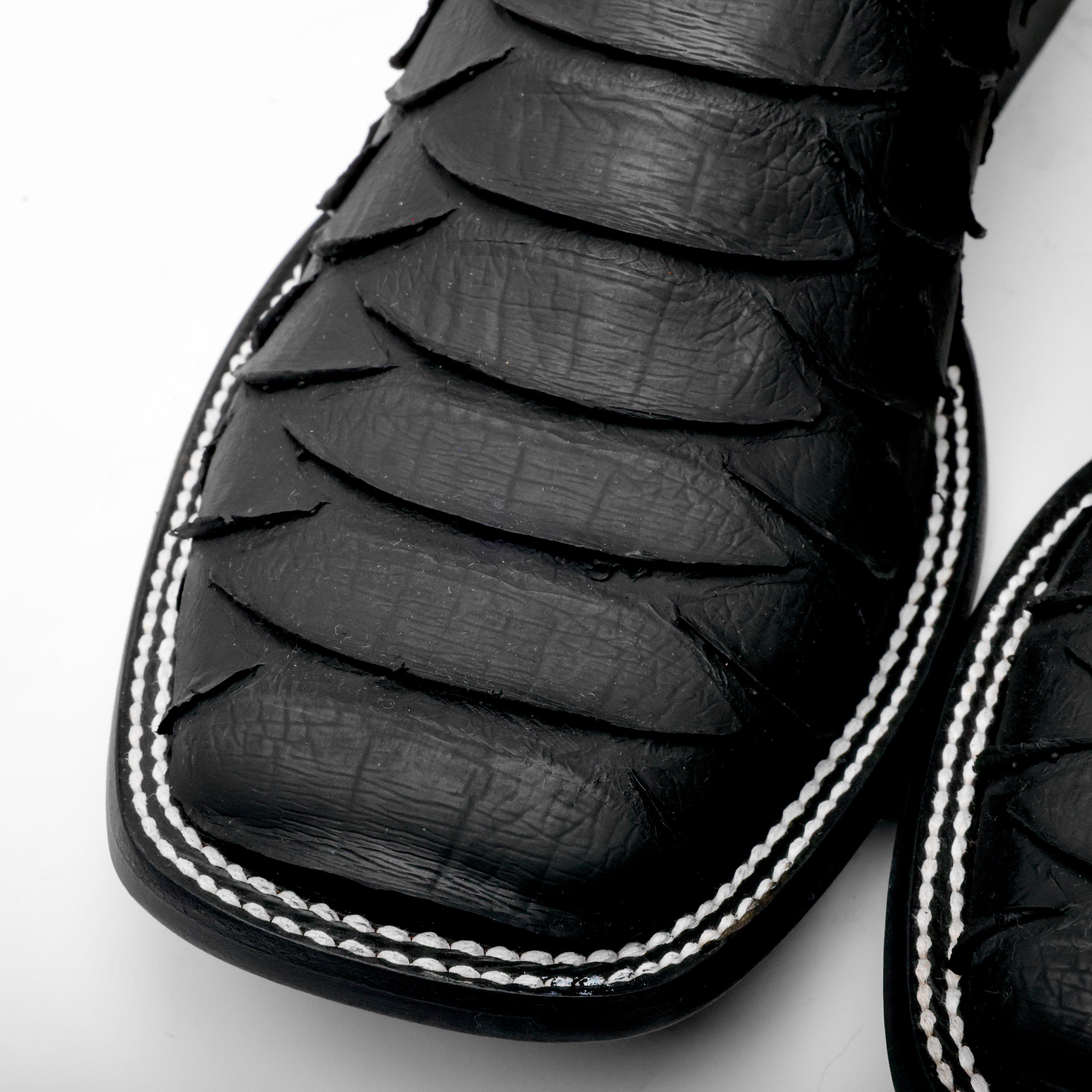 Black Jumbo Python Leather Boots - Square Toe