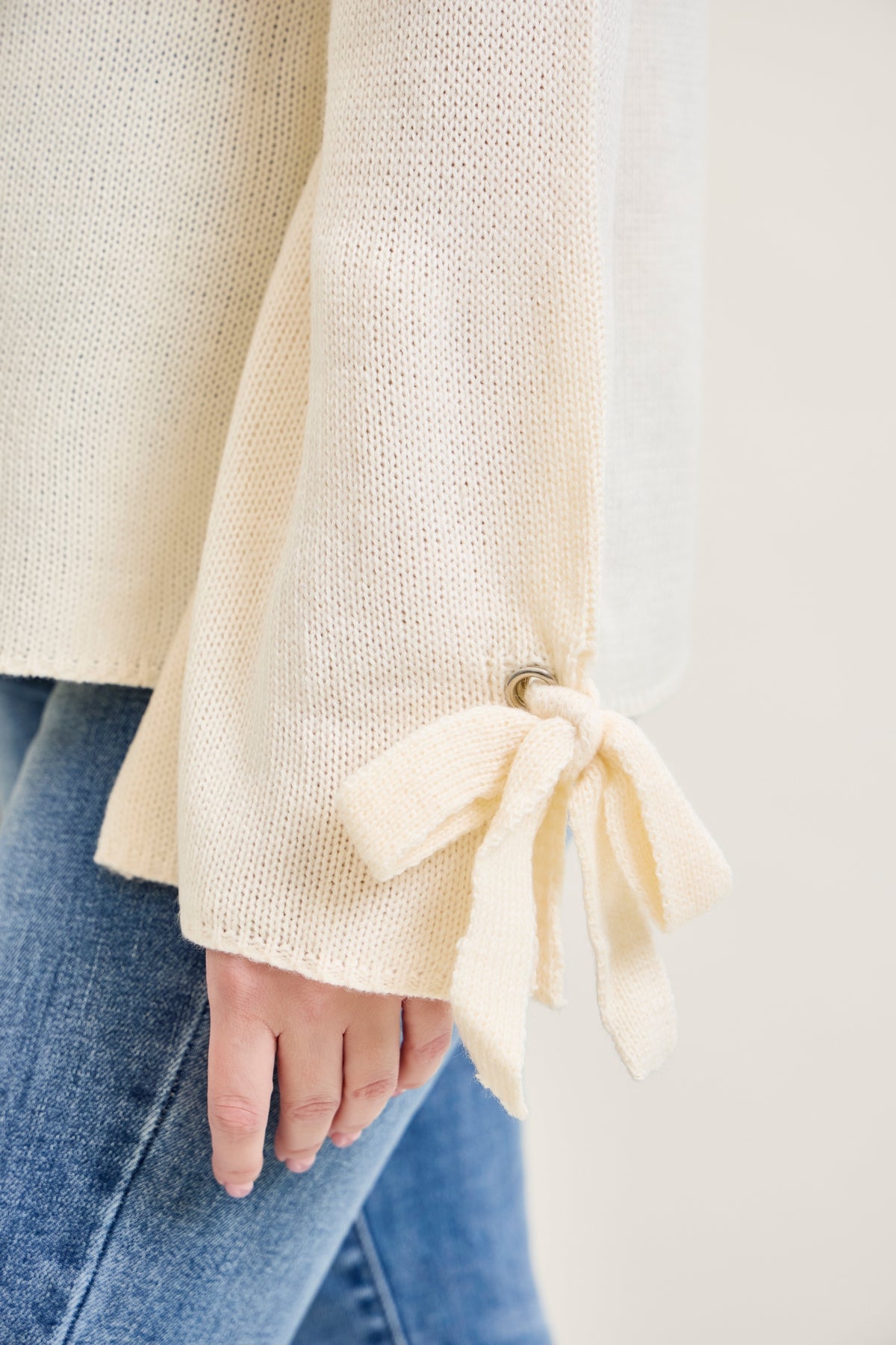 Tie Sleeve Pullover White Sweater