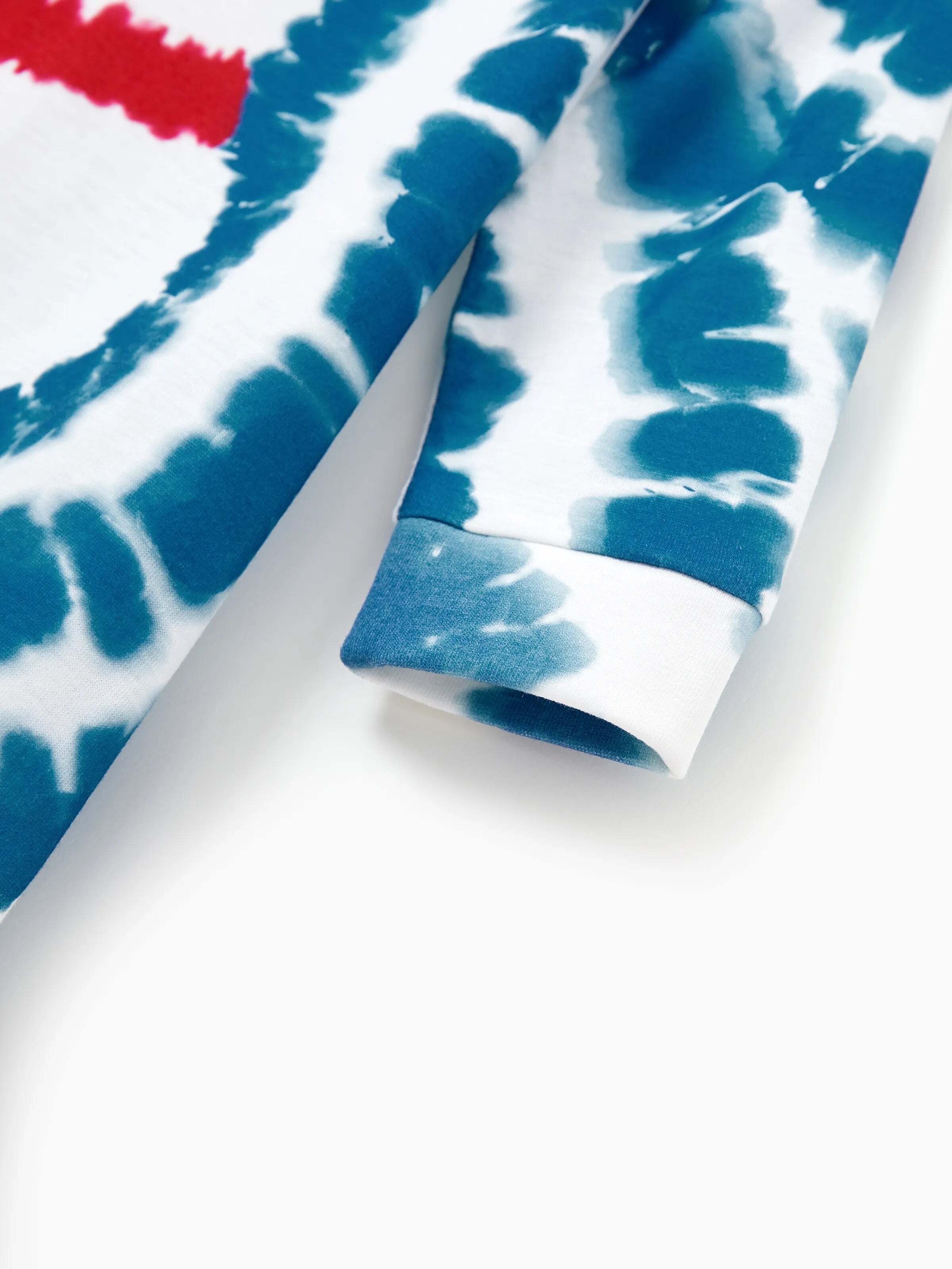 Christmas Matching Family Pajamas Set Tie-dye Snowman Print Blue PJS with Christmas Socks Deep Blue