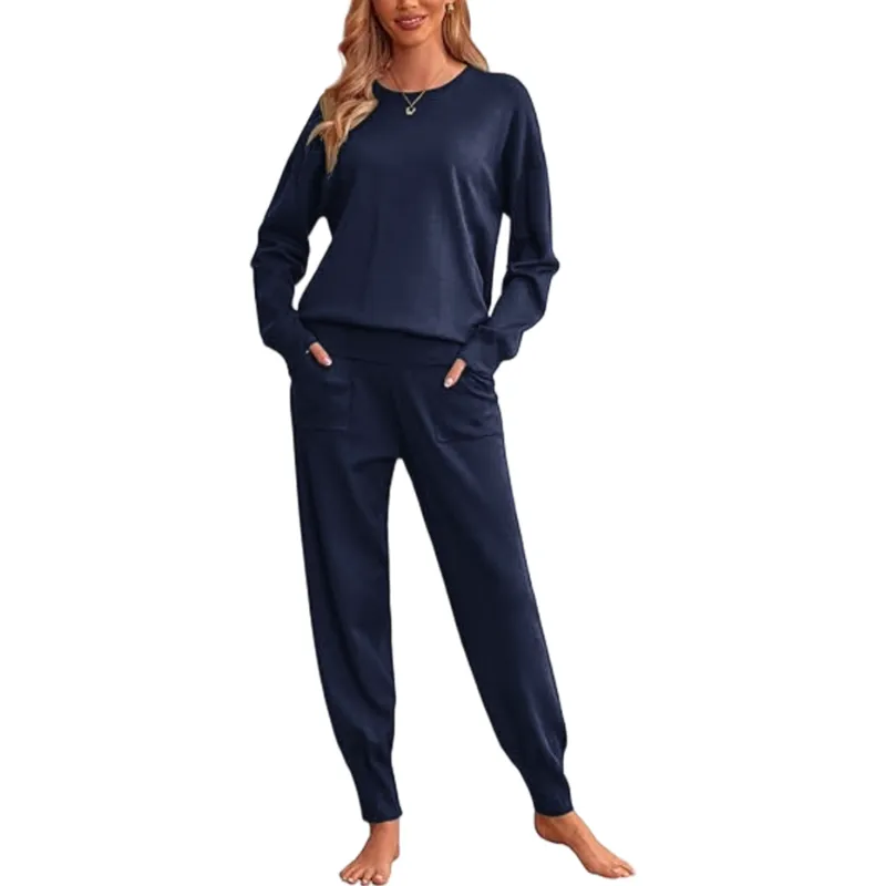 Women's Long Sleeve Knit Loungewear Set Jogger Pants Outfit