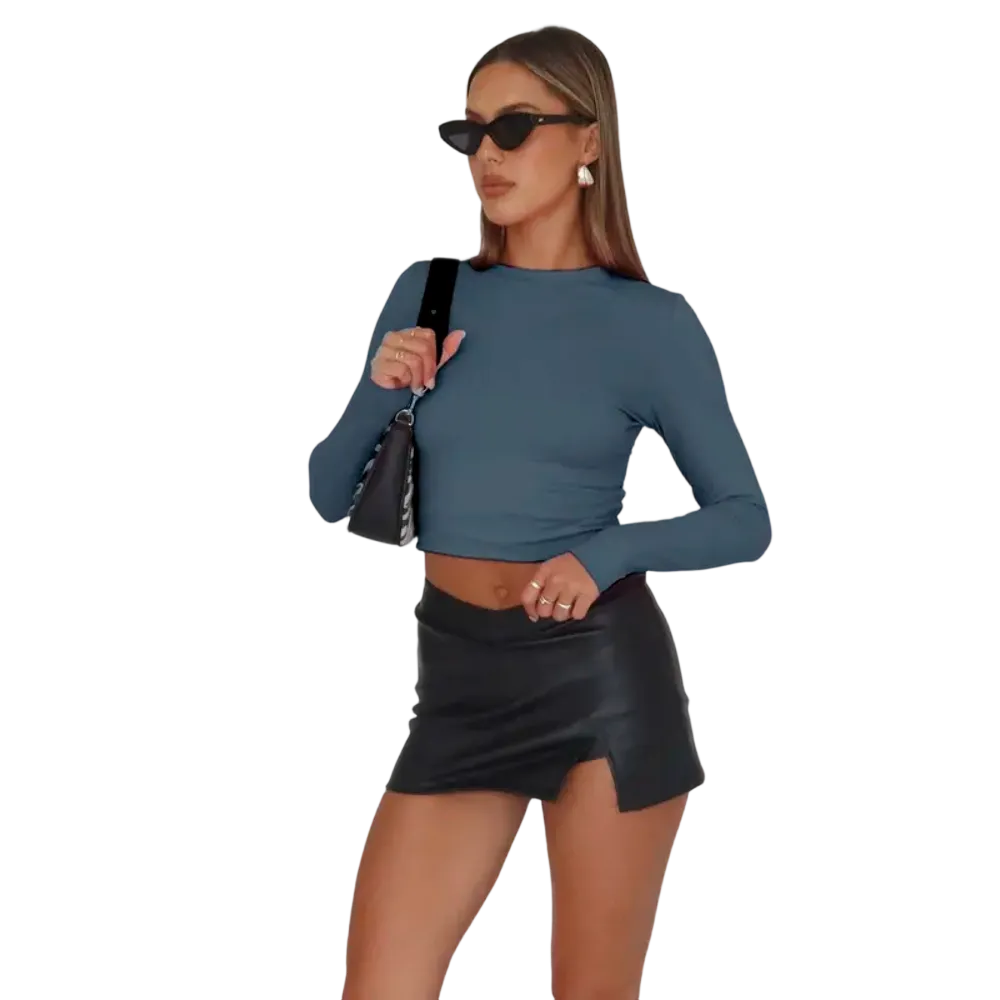 Women's Long Sleeve Shirts Basic Crop Tops