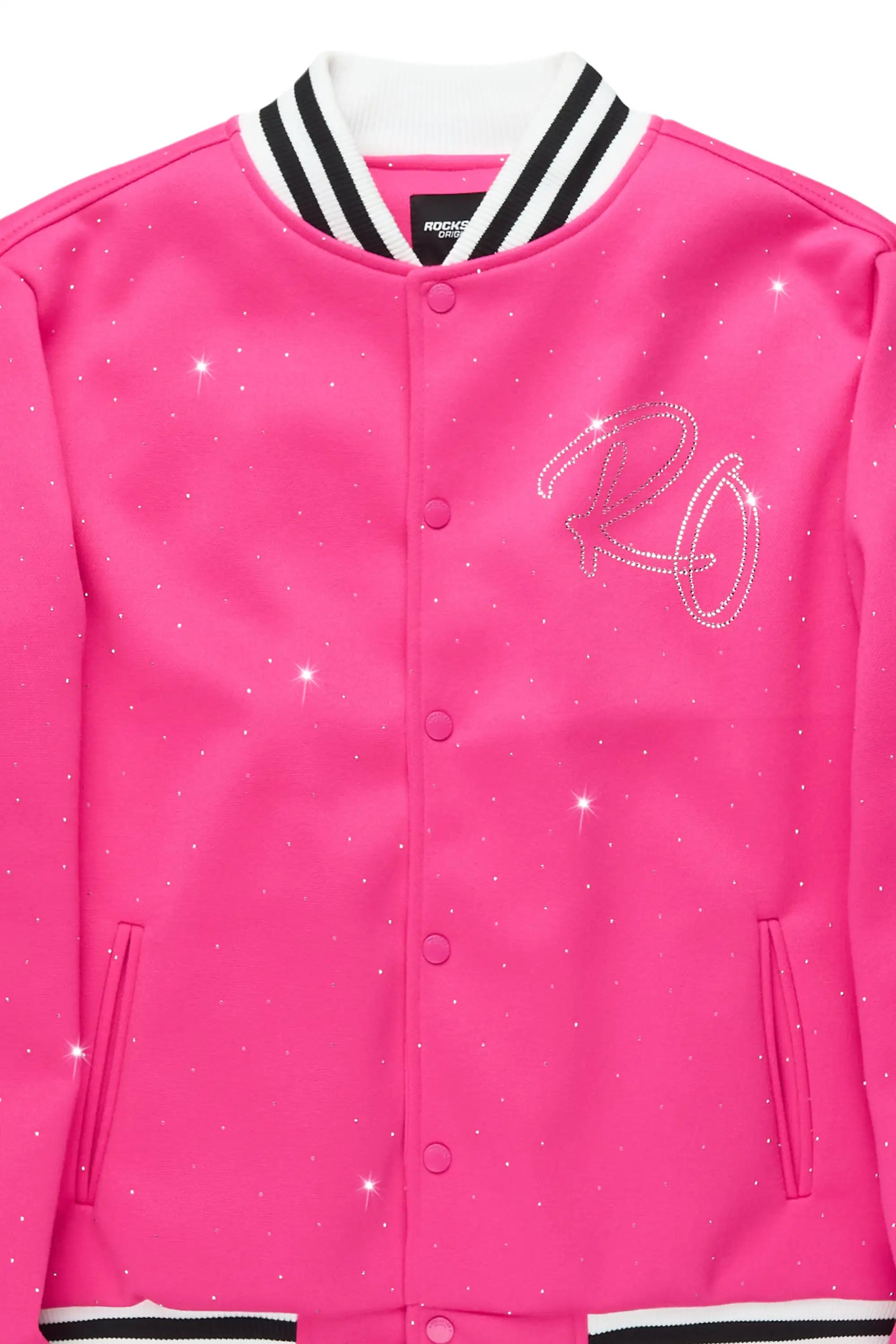 Alonza Hot Pink Rhinestone Varsity Jacket