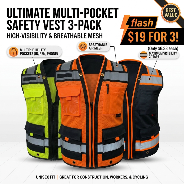 🛍️【Stock Up Deals】Superintendent Vest, High Visibility Reflective Safety, Mesh Safety Vest with Zipper and Multi pockets