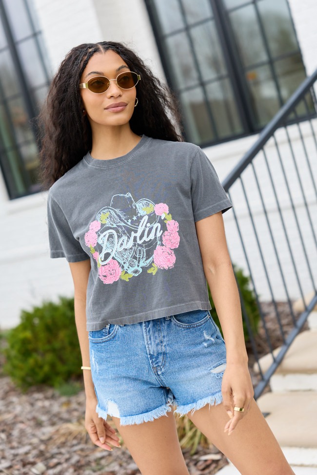 Darlin' Vintage Rose Dark Grey Boxy Graphic Tee