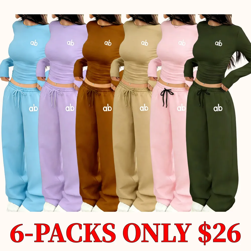 Women's two-piece set: a casual, loose-fitting long-sleeved top paired with straight-leg trousers.