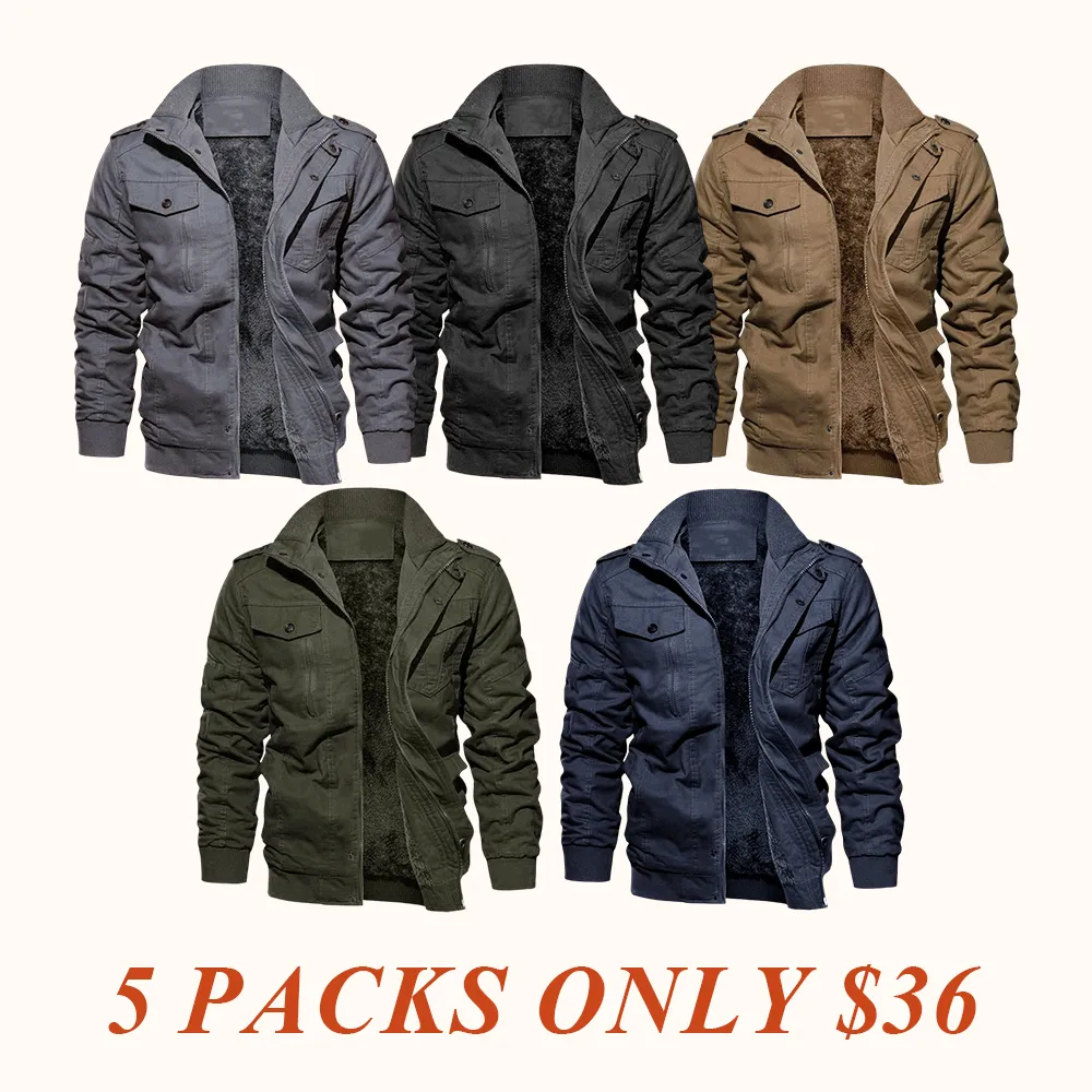 Men's Regular Fit Solid Pocket Zipper Thermal Lined Jacket