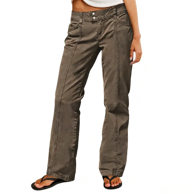 Mid Rise Straight Leg Pants women’s clothes Stretchy Fabric