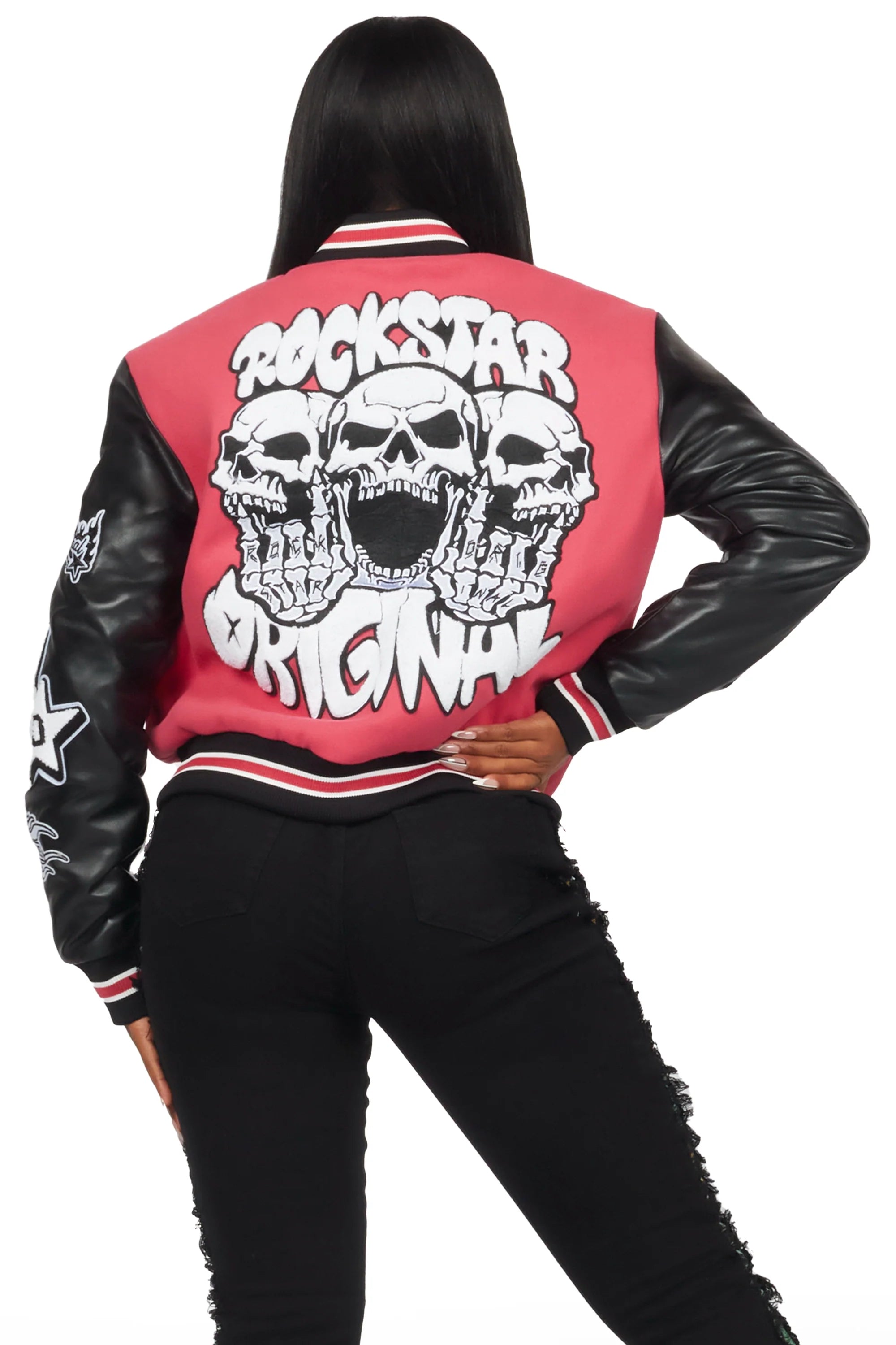 Sharray Fuchsia Oversized Varsity Jacket