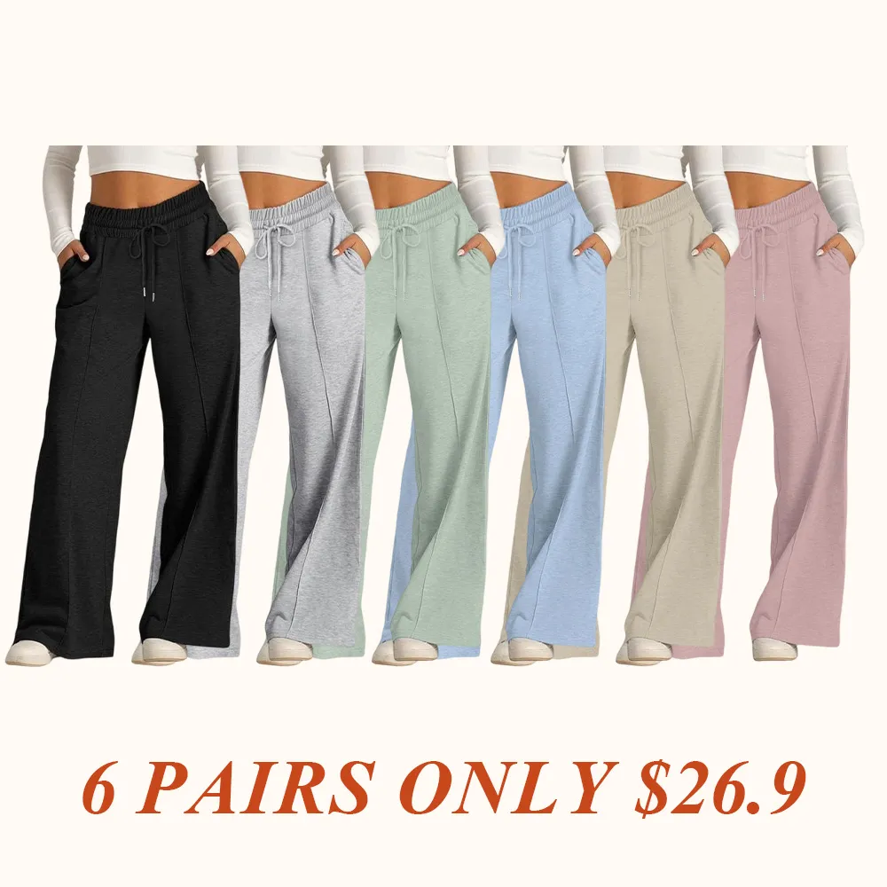 Women's Simple Design Straight Leg Drawstring Baggy Lounge Pants