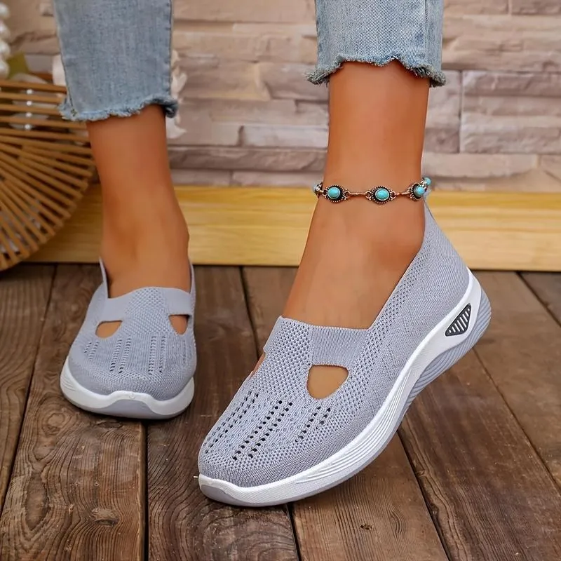 Women's Slip-Ons - Airy Mesh Sneakers with Hollow Cut-Out Design | Lightweight & Cute for Outdoor Walking