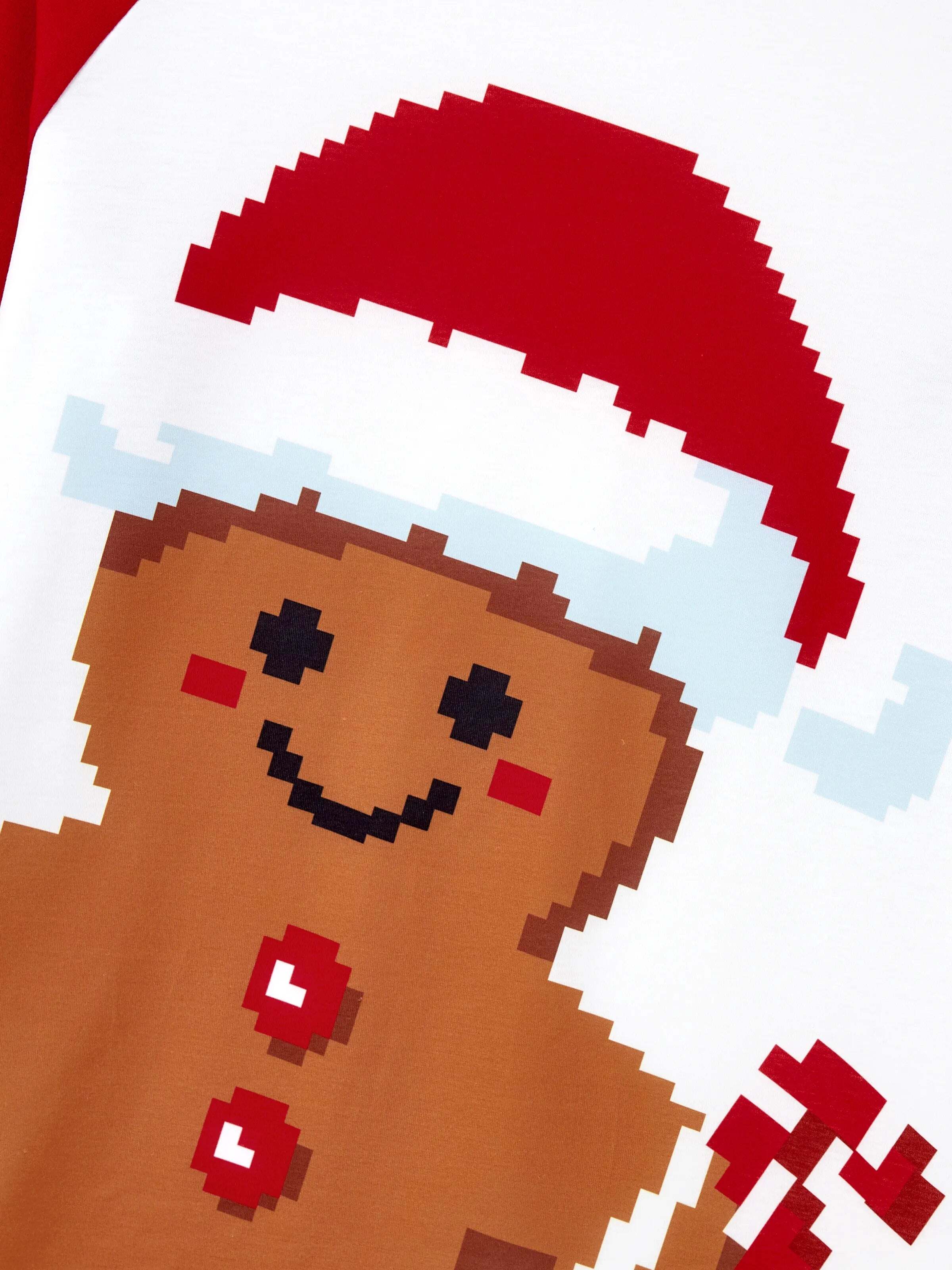 Christmas Matching Family Pajamas Set Gingerbread Print Long-sleeve PJS with Christmas Socks Red