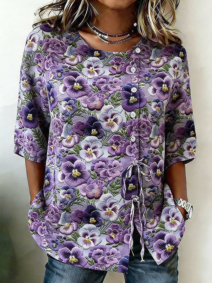 Women's Retro Floral Print Top- Fast Shipping