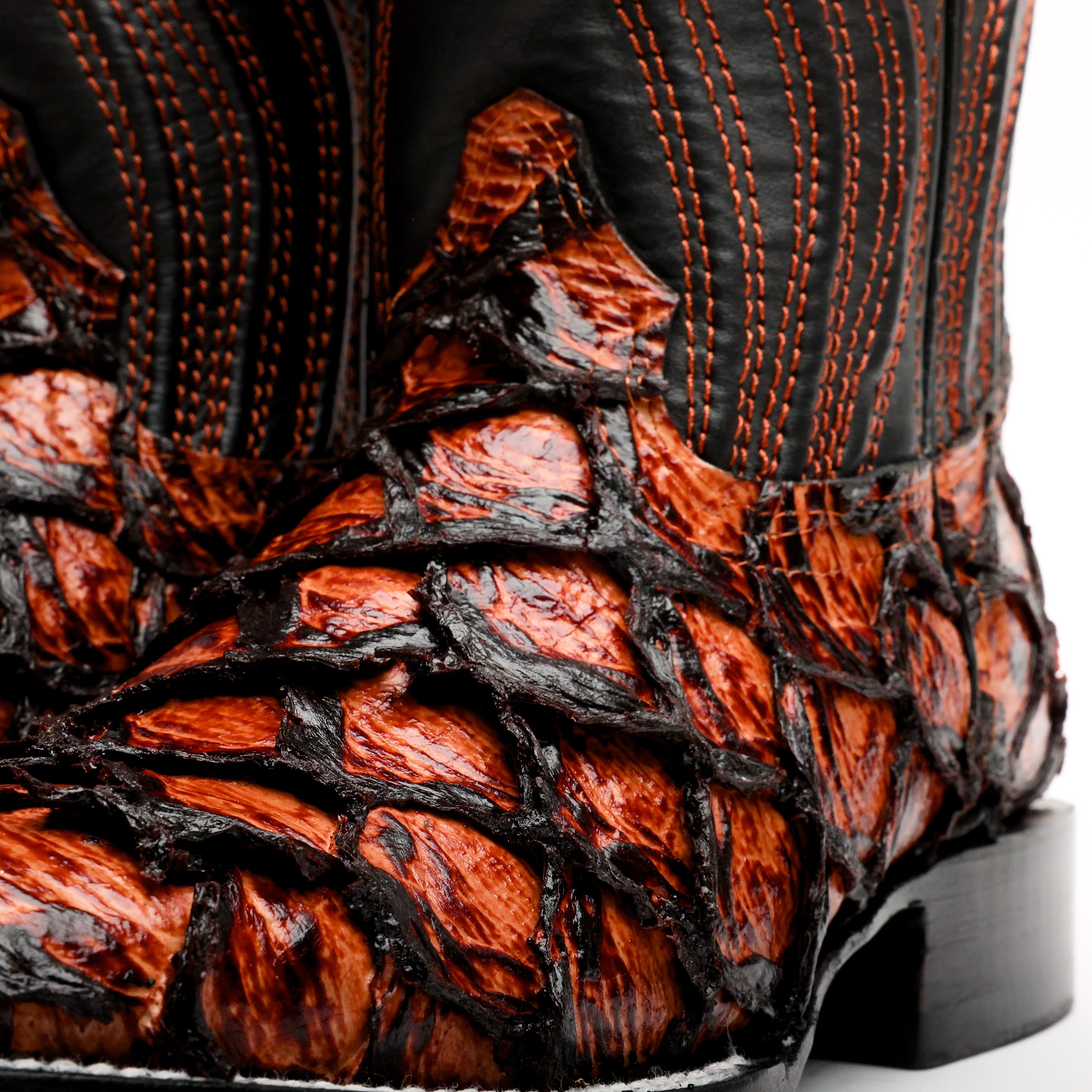 Cognac Jumbo Pirarucu Leather Boots - Square Toe