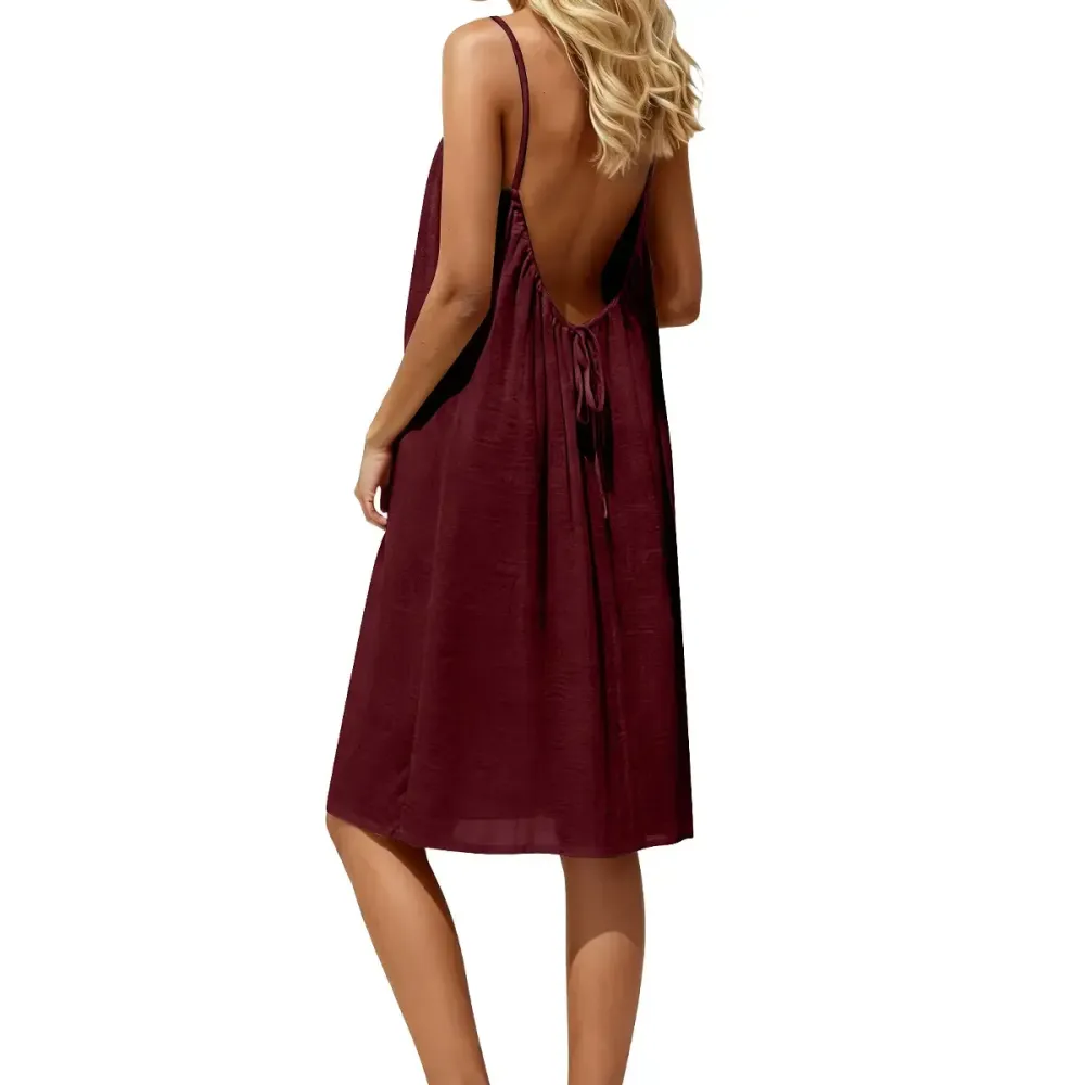 Women's Solid Color Cami Lounge Dress, Elegant Sleeveless Knee-Length Dress for Summer