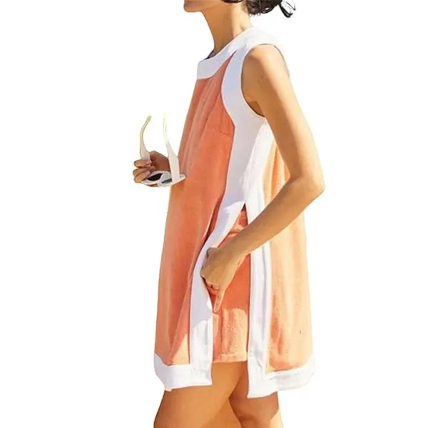 Women's Casual Two Piece Sets Color Block Crewneck Matching Shorts