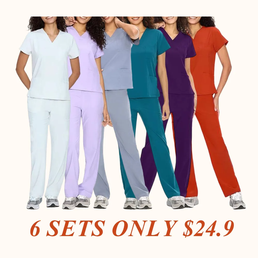 Scrubs for Women DawnDusk Set Medical Uniform - V-Neck Top & Straight Leg Pants with 9 Pockets