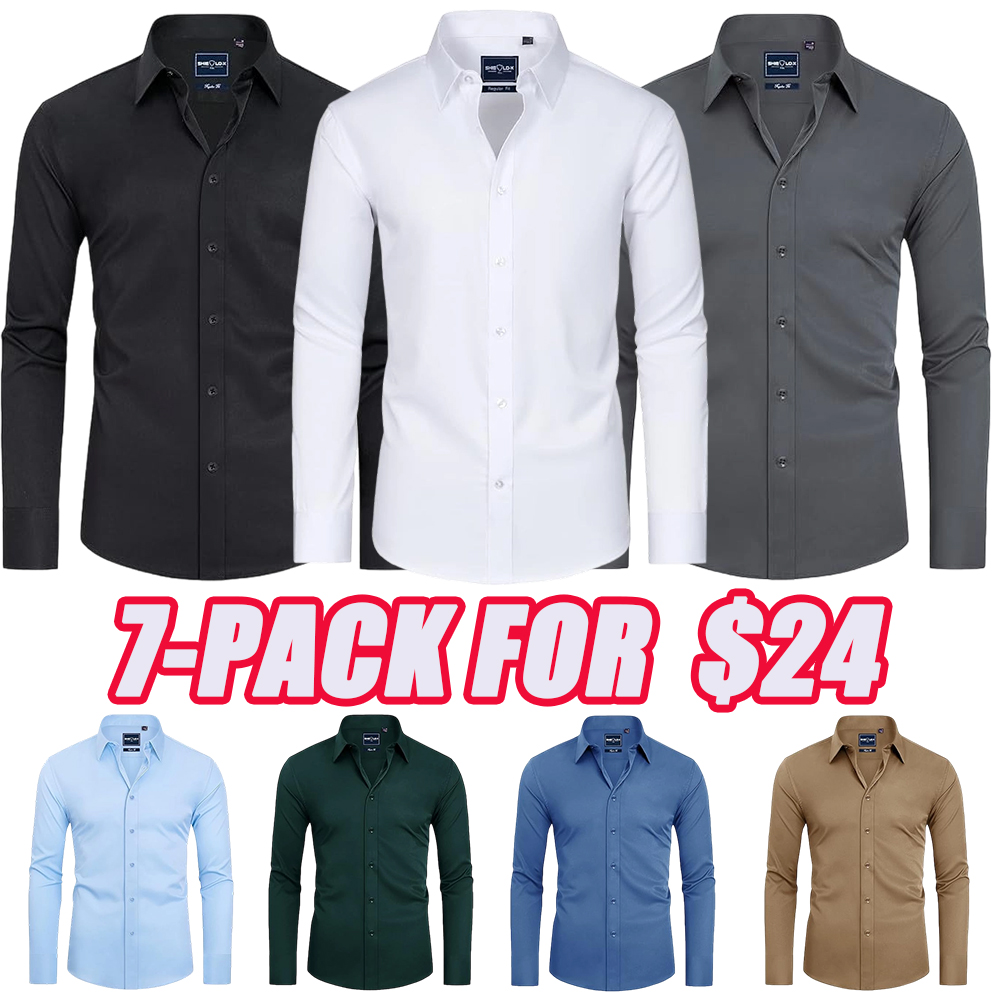 Men Long Sleeve Stretch Stain Proof Wrinkle Free Button Down Shirts Formal Shirts