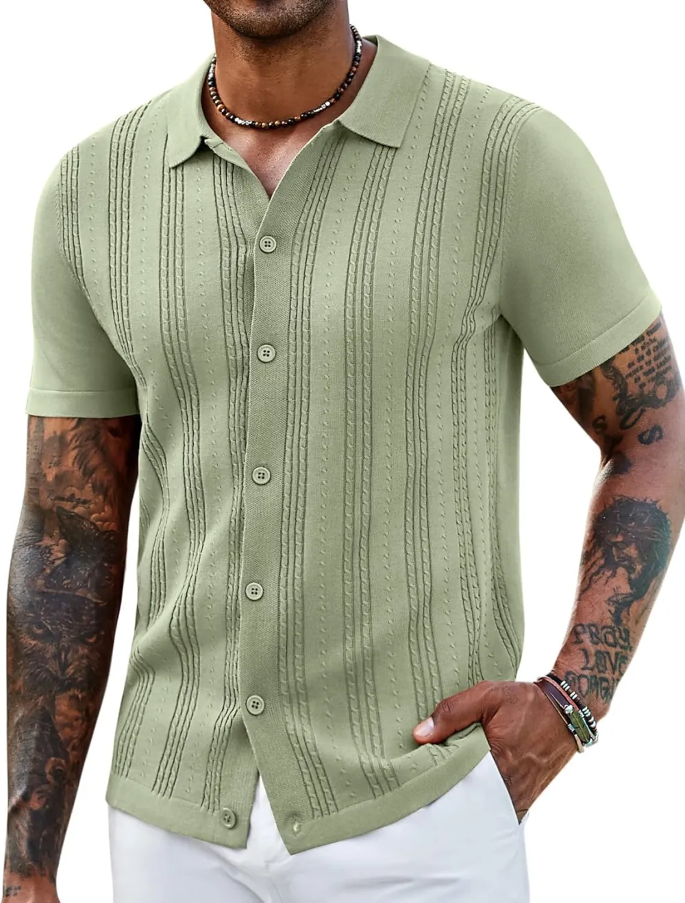 Men's Knit Shirts Short Sleeve Casual Button Down Polo Shirt Summer Beach Vacation Shirts Outfit Top