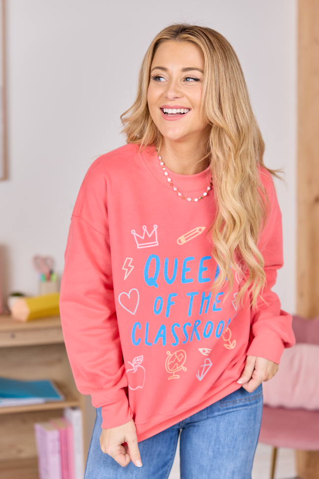 Queen Of The Classroom Light Red Graphic Sweatshirt