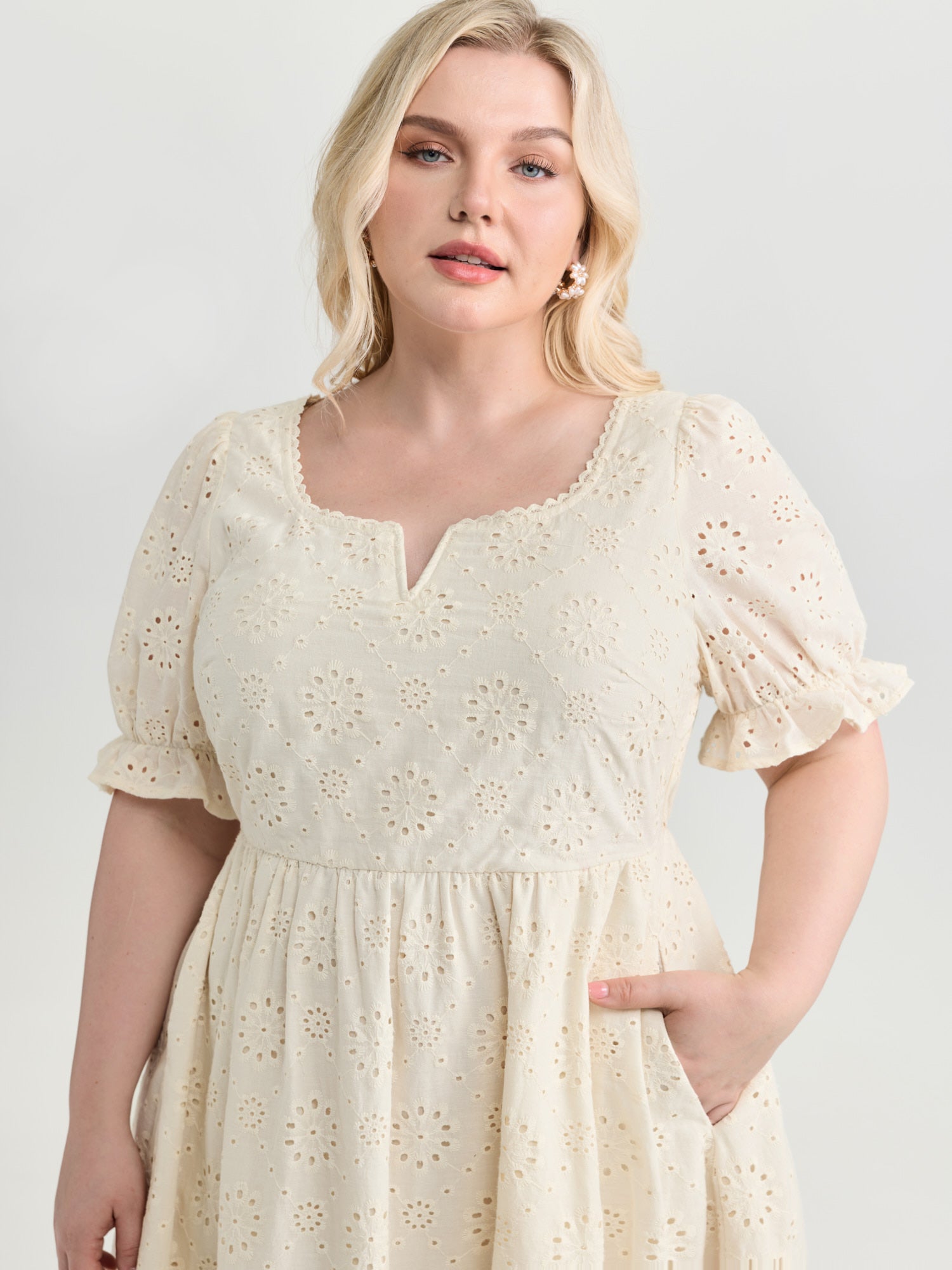 Embroidered Notched Collar Mini Dress