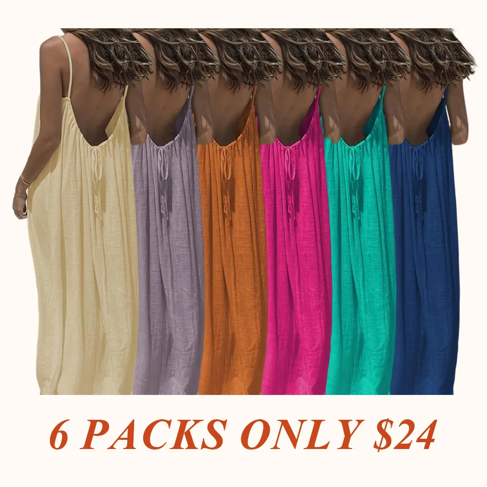 Women's Solid Color Backless Cami Dress, Casual Sleeveless Dress for Summer