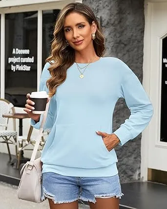 Women's Crewneck Hoodless Sweatshirt Hoodless Sweatshirt with Kangaroo Pocket Fleece Long Sleeve