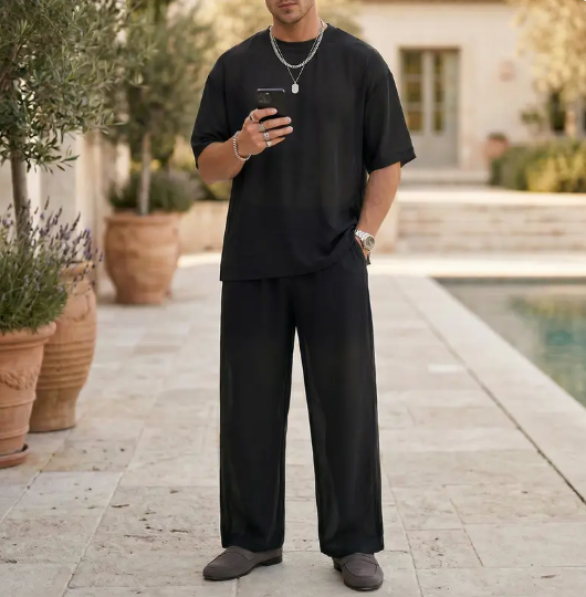 Men's Spring/Summer Minimalist Oversize Sheer Set Cool Breathable Chiffon