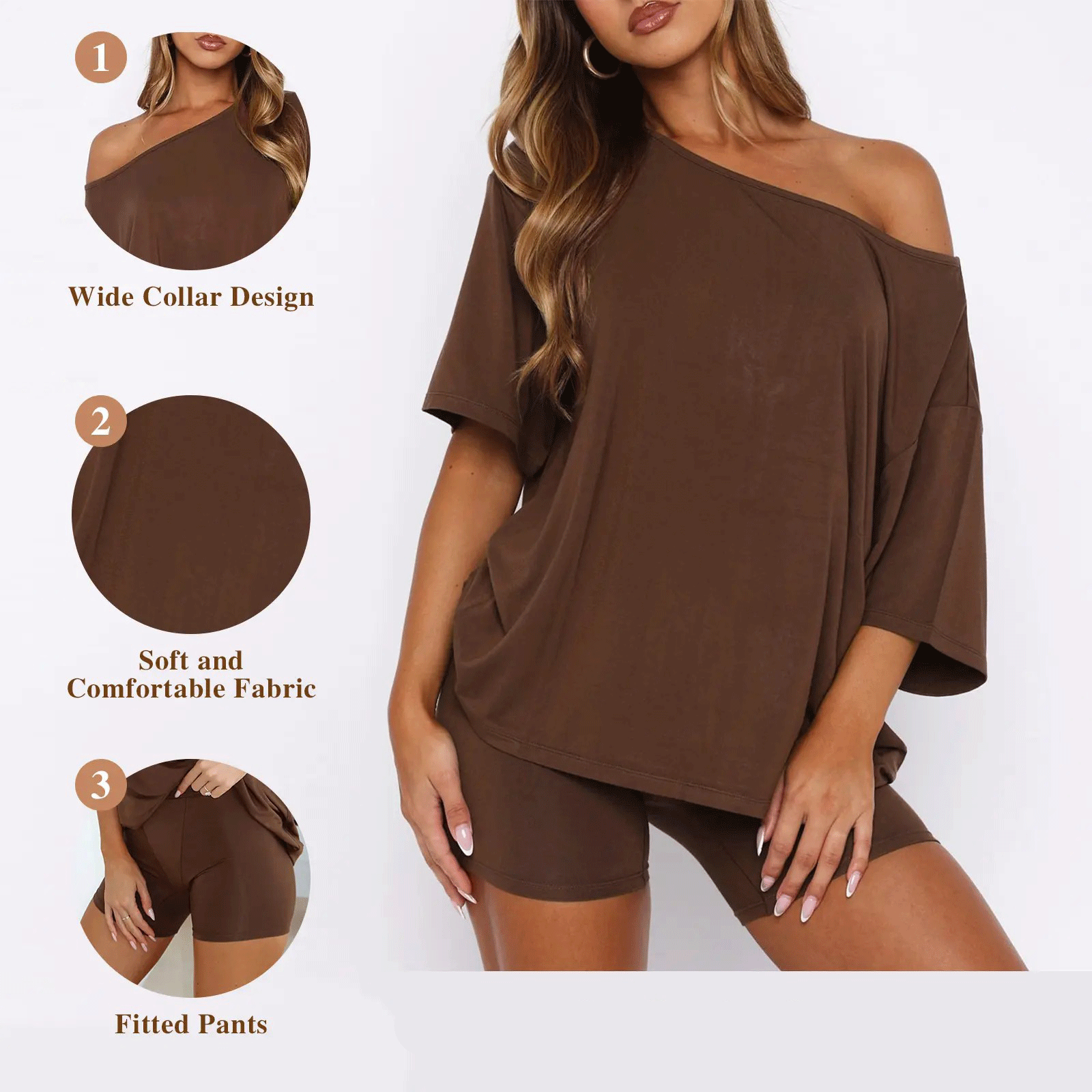 Women’s Casual Two Piece Lounge Set Off Shoulder Top & Fitted Shorts Springtok