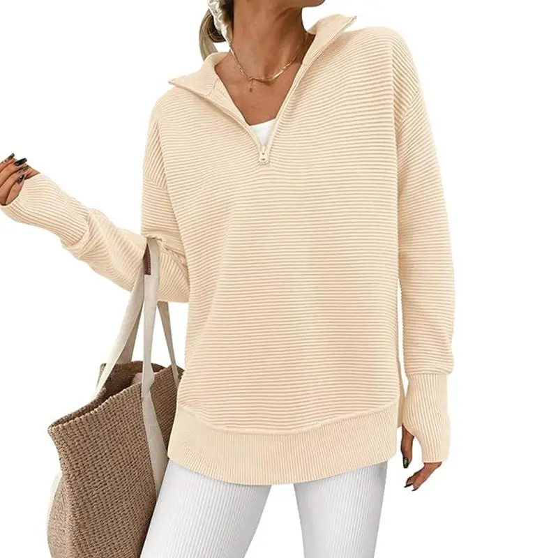 Women's Long Sleeve Quarter Zip Pullover Sweater
