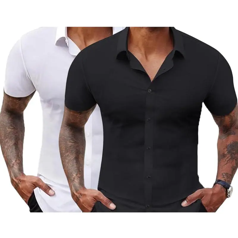 Men's Stretch Dress Shirts Short Sleeve Slim Fit Business Casual Button Down Shirts