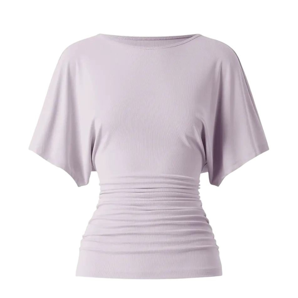 Women's Fashion Effortless Boatneck Batwing Sleeve Side Ruched Top - Stylish & Comfortable