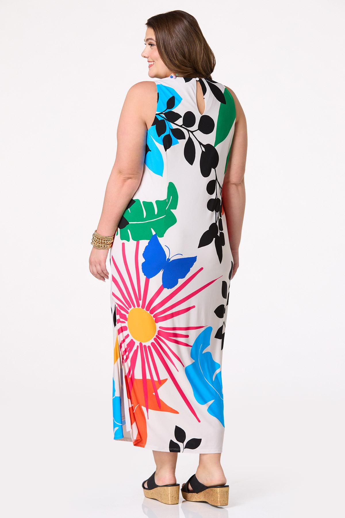 Plus Size Multicolor Tropical Icon Maxi Dress