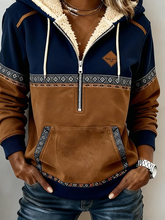 Women'S Casual Loose Color-Blocked Sweatshirt