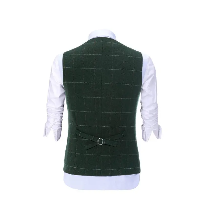 Men's Retro Tweed Vest Herringbone Wool-Polyester Blend Classic Formal & Casual Sleeveless Waistcoat Dress Fabric