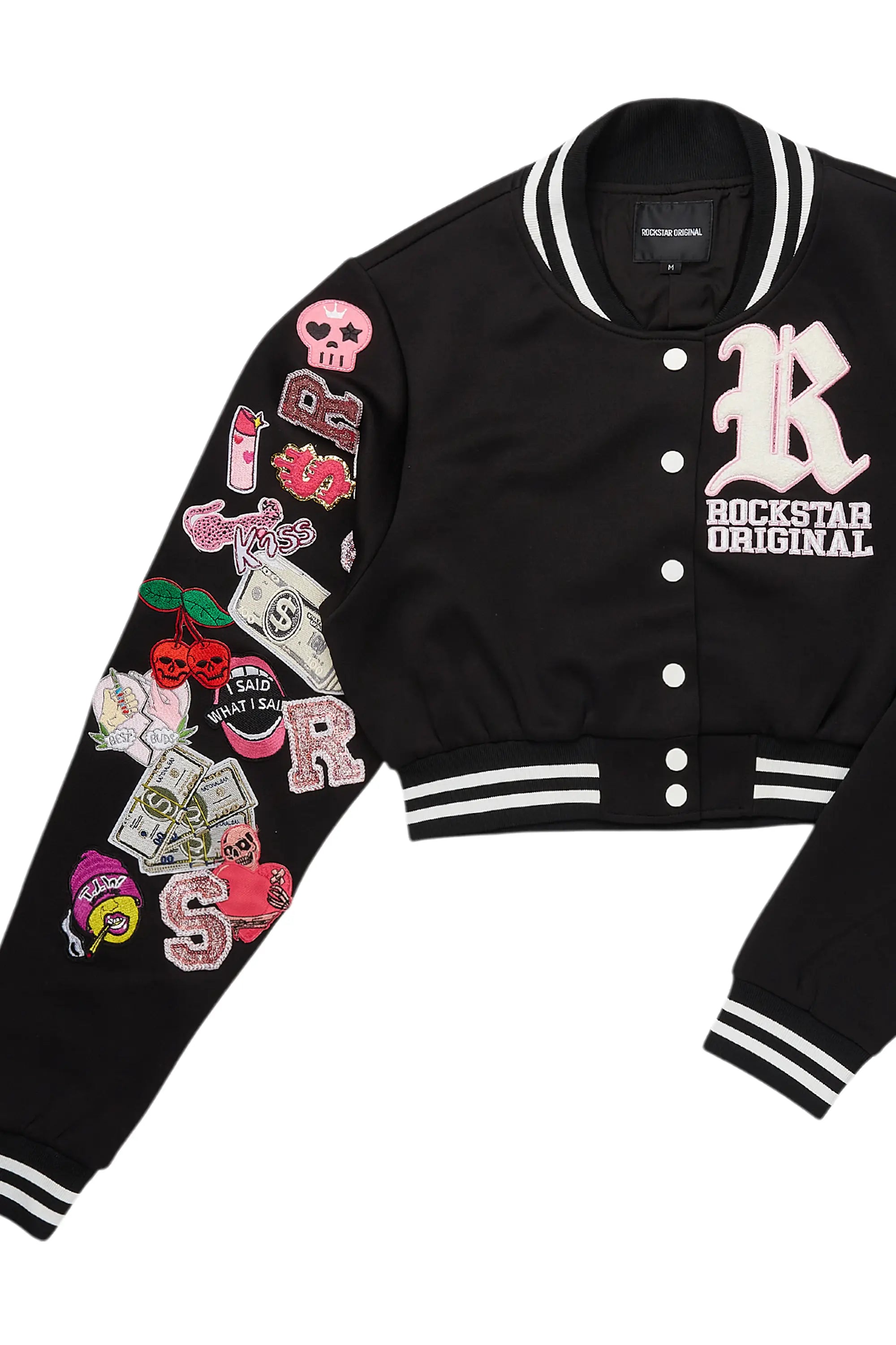 Jakaira Black Crop Varsity Jacket