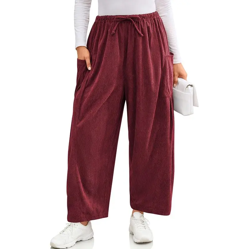 Womens Corduroy Pants Wide Leg Palazzo Harem Pants