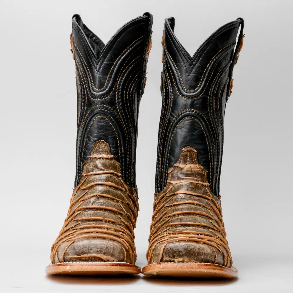 Rustic Light Brown Python Leather Boots - Square Toe