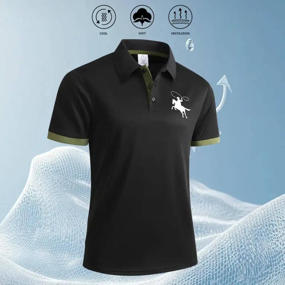 Men's Summer Short Sleeve Polo Shirts with Stylish Contrasting Striped Neckline for Casual Wear Masculine Top