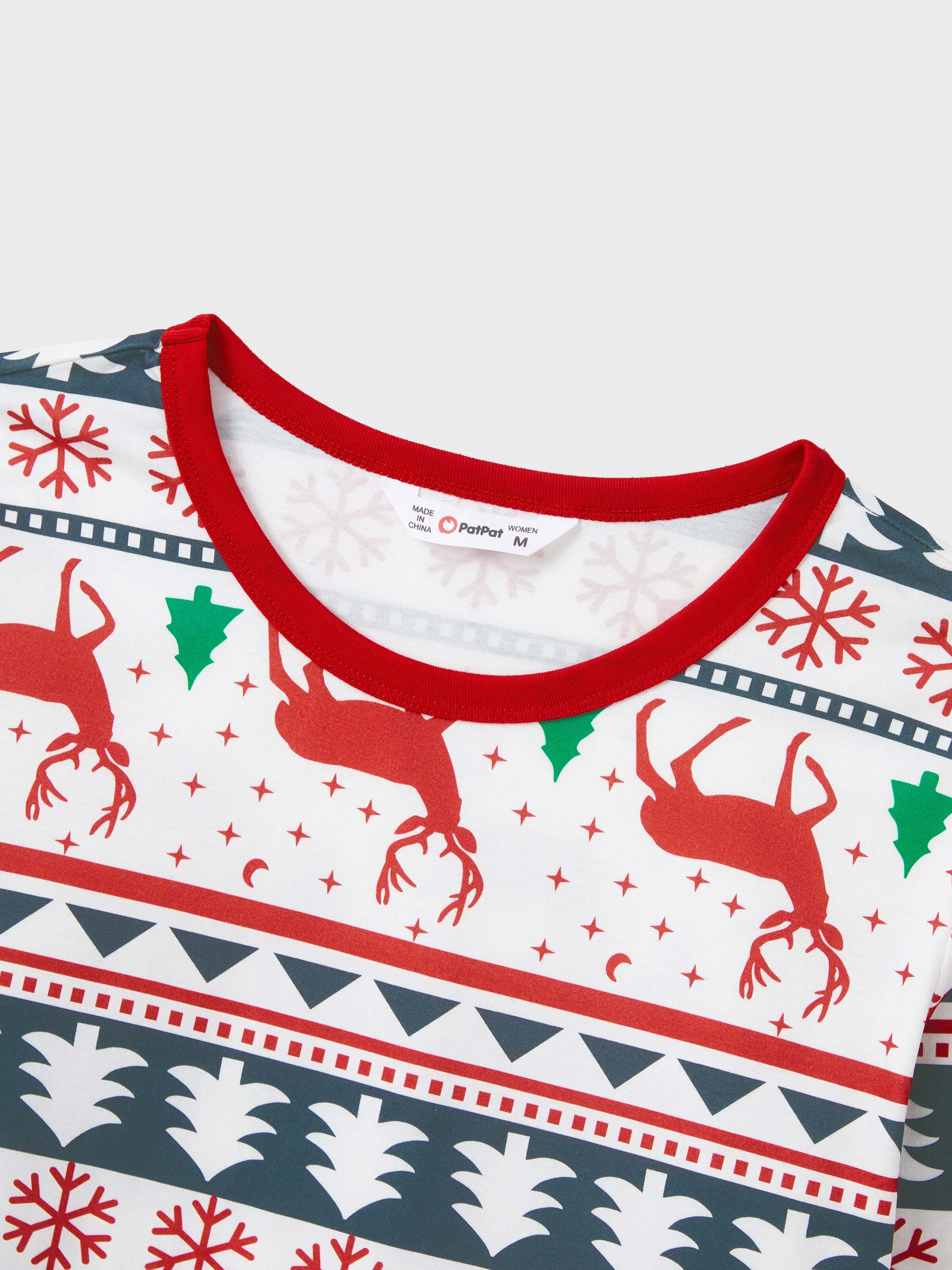 Family Christmas Pajamas All Over Reindeer Print Long-sleeve with Christmas Socks (SGS Certied Safety) Red+White