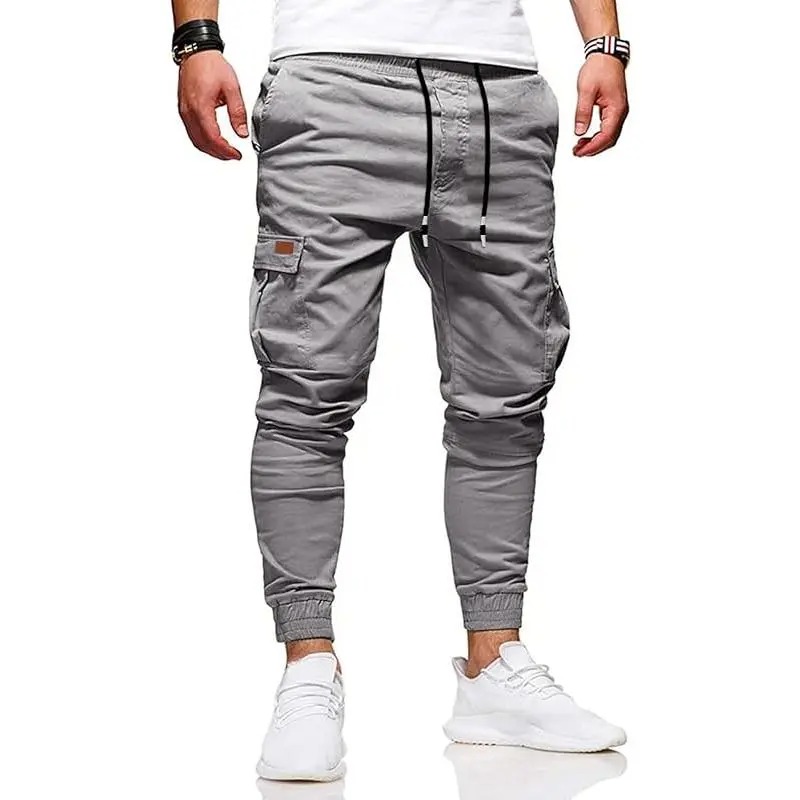 Men's Slim Fit Cargo Pants Slimming Drawstring Mid Waist Casual Trousers for Men Above Ankle Length with Slanted Pockets Versatile Lightweight Bottoms for Daily Wear All Seasons Functional Elastic Waistband for Everyday Wear