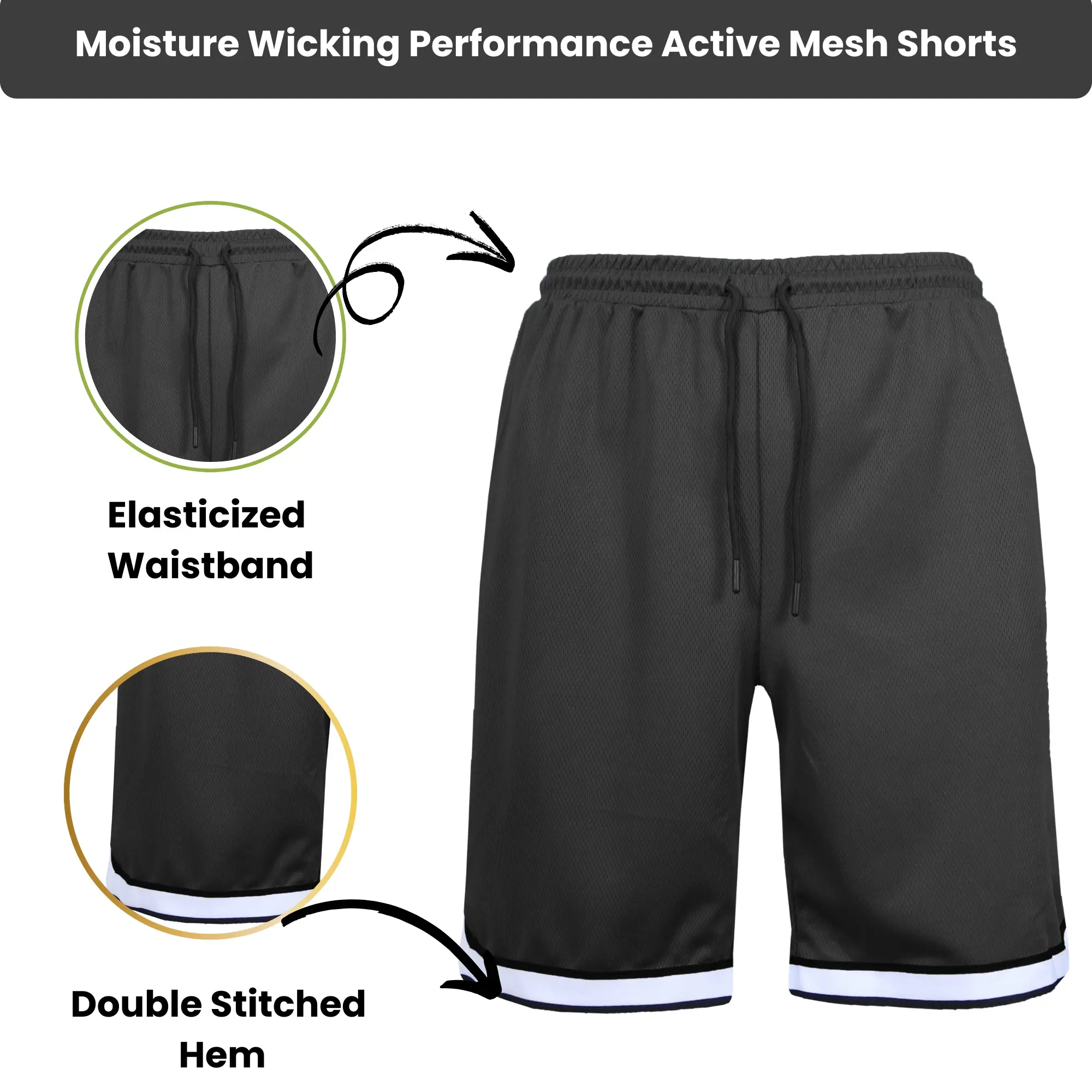 Men's 5-Pack Premium Active Moisture Wicking Workout Mesh Shorts With Trim Summer Outdoor Bottoms