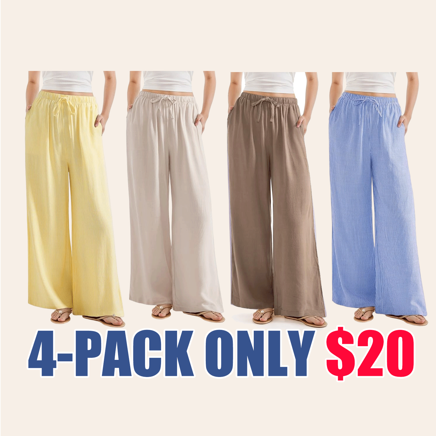 Women’s Wide Leg Linen Palazzo Pants – High Waist Lounge Pants with Pockets