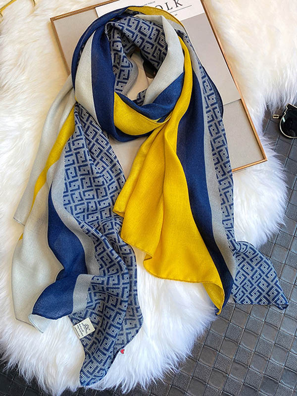 Urban Printed Contrast Color Sunscreen Silk Scarf