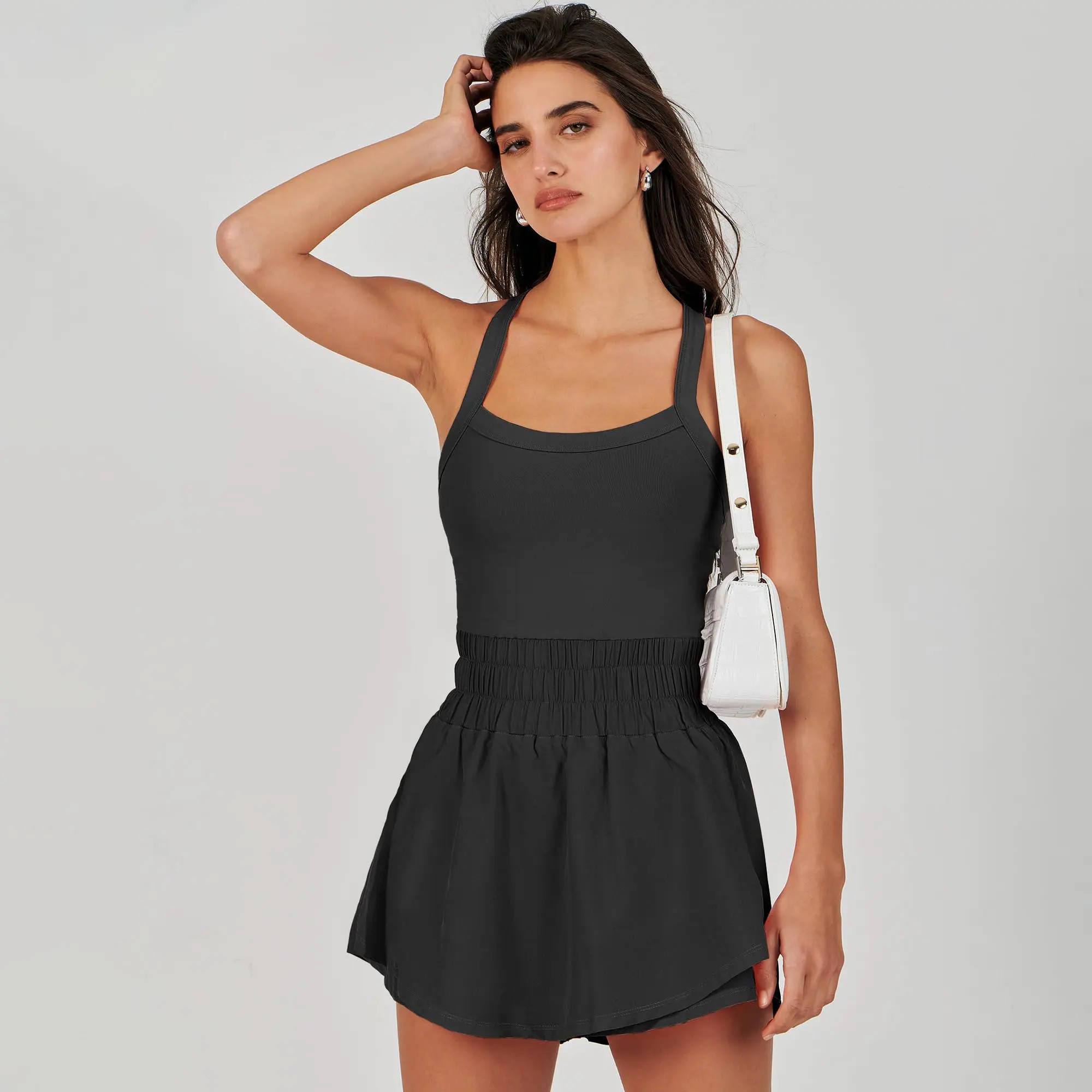 Women’s Athletic Tennis Dress – Sleeveless Mini Skort Romper