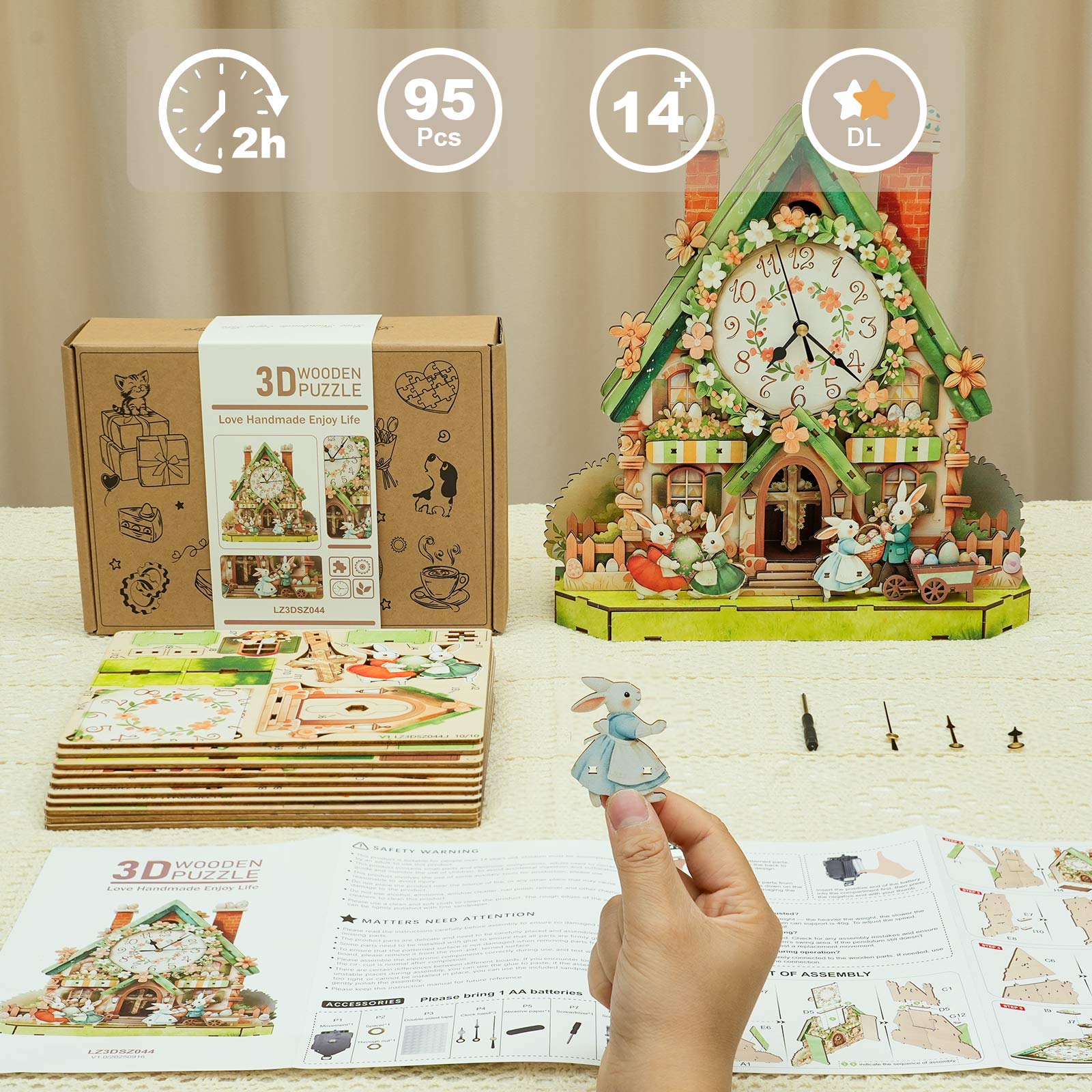 Easter Egg Hut– DIY Wooden Clock, 3D Puzzle Craft Kit