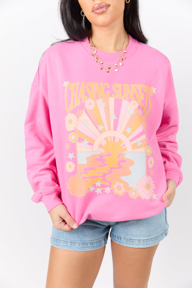 Chasing Sunsets Pink Graphic Sweatshirt