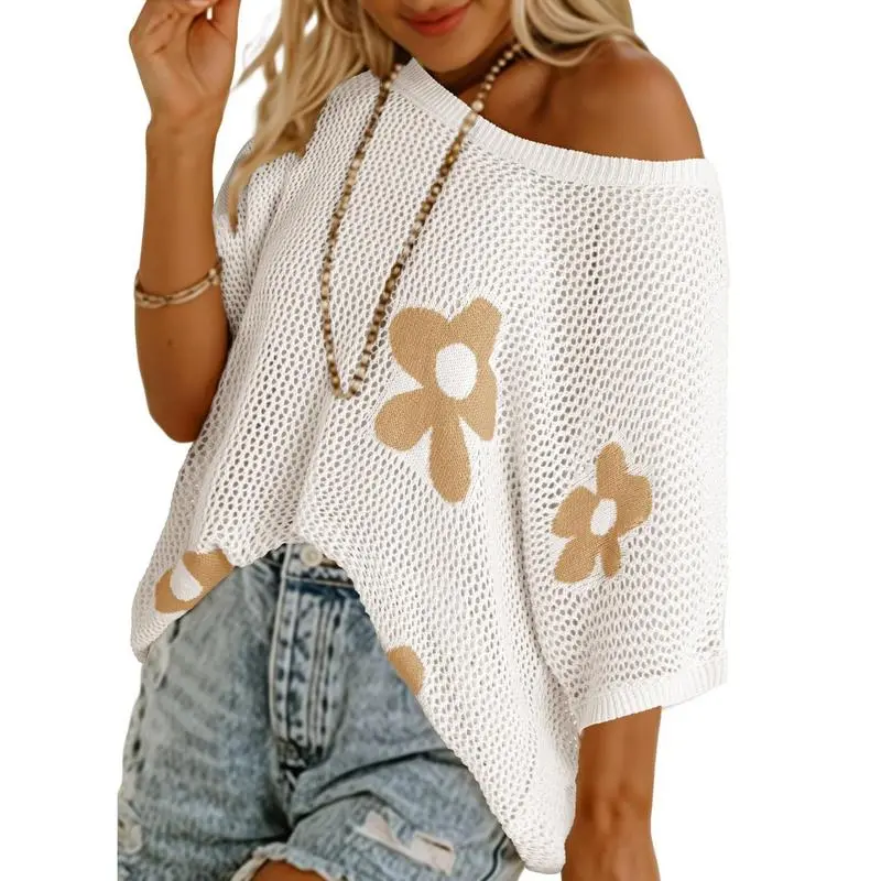Women's Floral Pattern Crochet Short-sleeved Shirt(Just $3 Each!)