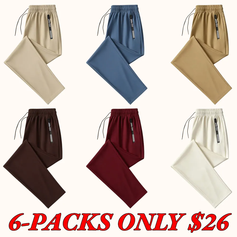 Ice silk sweatpants, drawstring elastic design, with zippered pockets