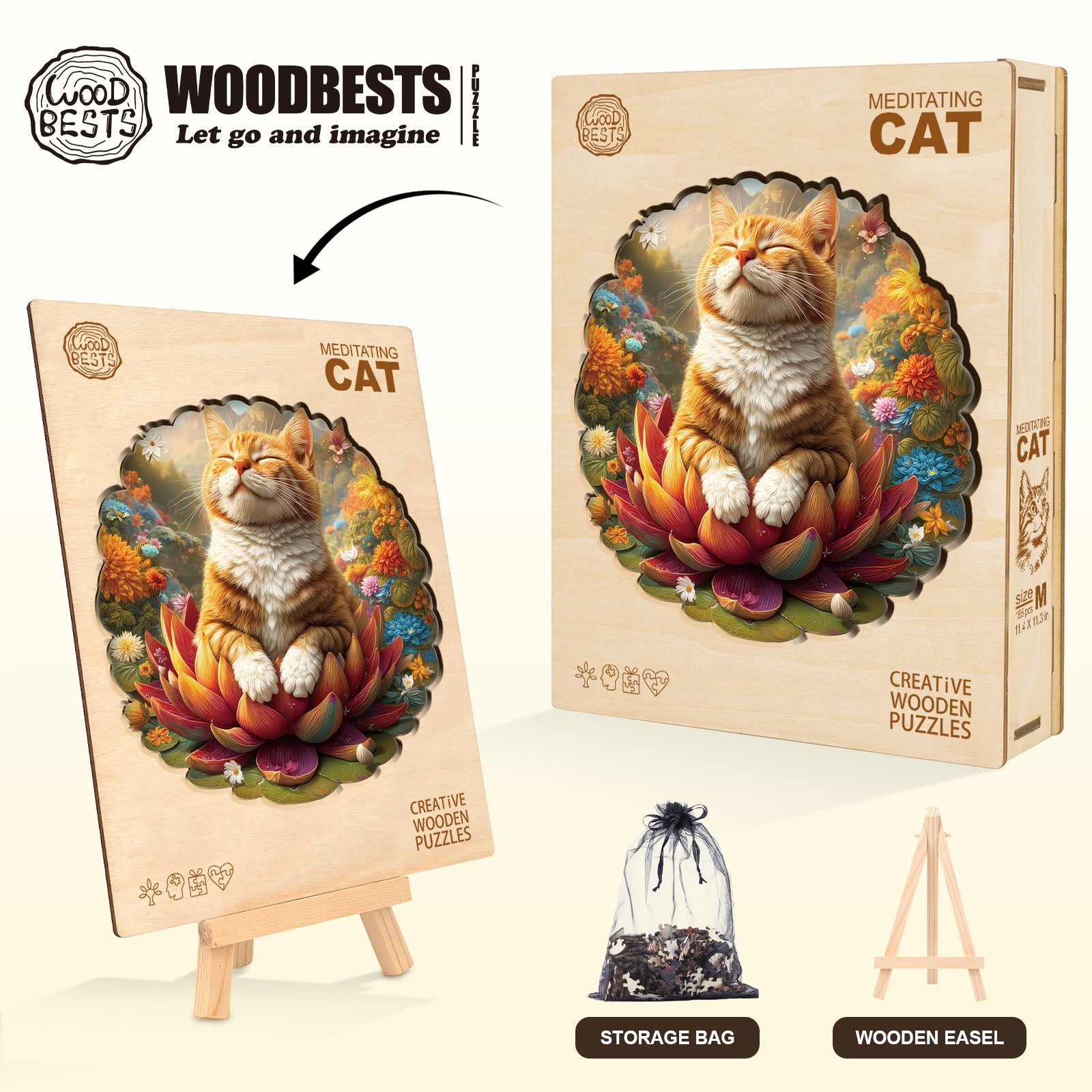 Meditating Cat Wooden Jigsaw Puzzle